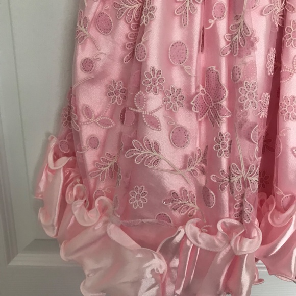 Pink Floral Butterfly Detail Dress Girl Size 10 Spaghetti Strap - Picture 3 of 8